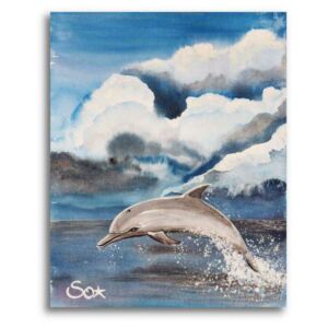 Foto de delfín: delfín frente a nubes de tormenta