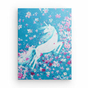 Imagen de unicornio: Unicornio en el baile de las flores – impresión artística