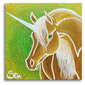Imagen de unicornio: Unicornio dorado suave – Impresión de bellas artes